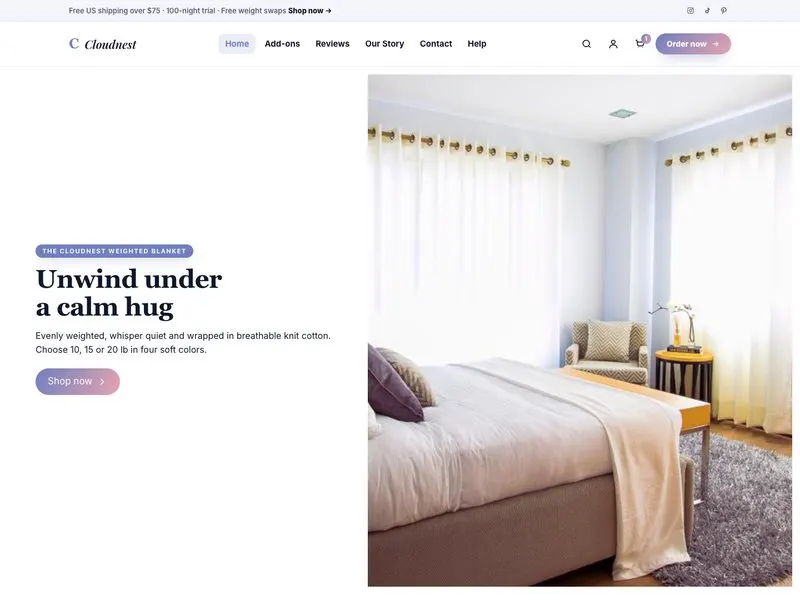 Cloudnest — Weighted Blanket demo website
