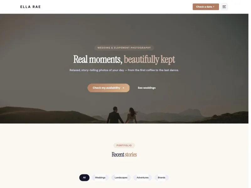 Ella Rae — Wedding Photographer demo website
