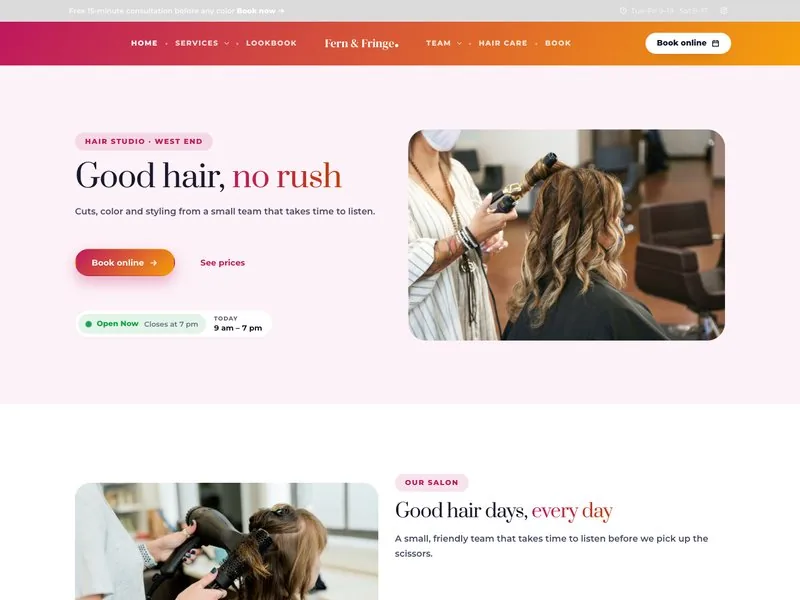 Fern & Fringe — Hair Studio demo website