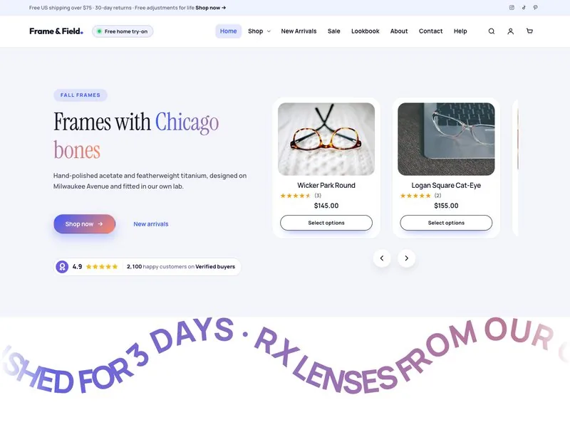 Frame & Field — Eyewear demo website