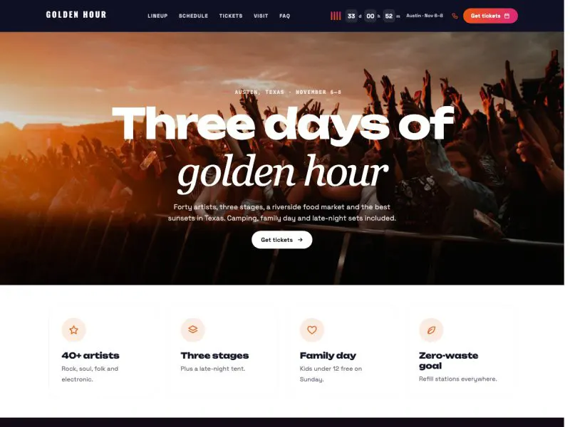 Golden Hour Music Festival —  demo website