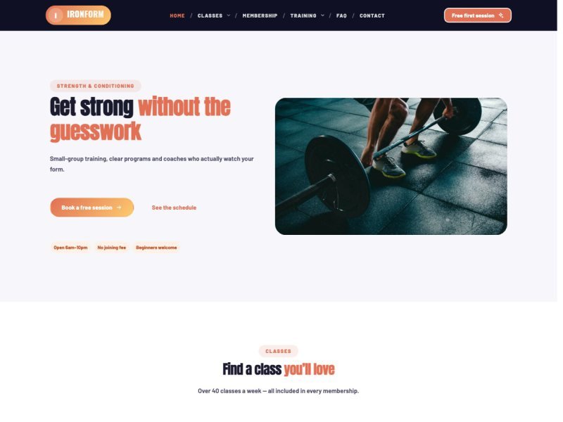 Ironform — Gym & Fitness demo