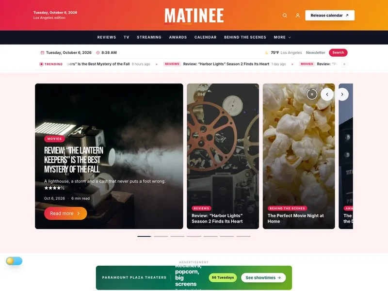 Matinee — Movies & TV Magazine demo website