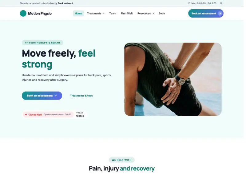Motion Physio — Physiotherapy Clinic demo website