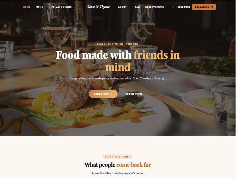Olive & Thyme — Restaurant demo
