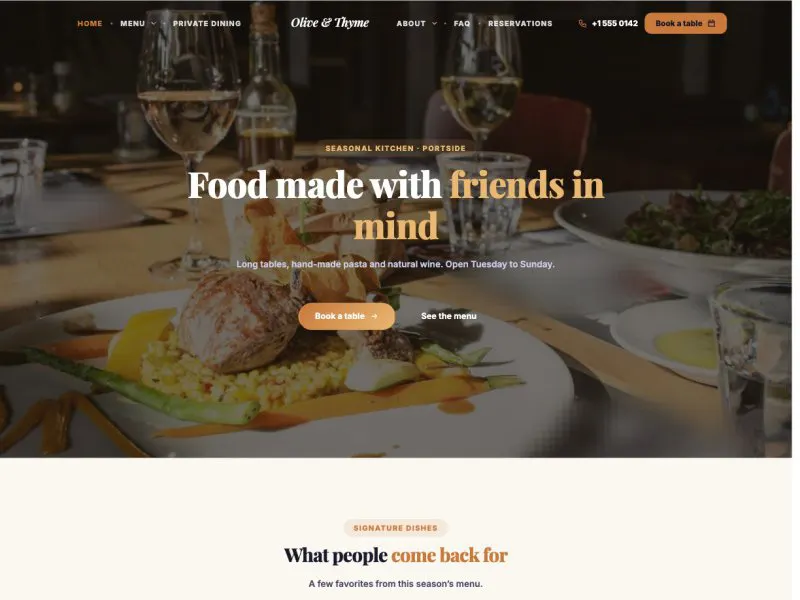 Olive & Thyme — Restaurant demo website