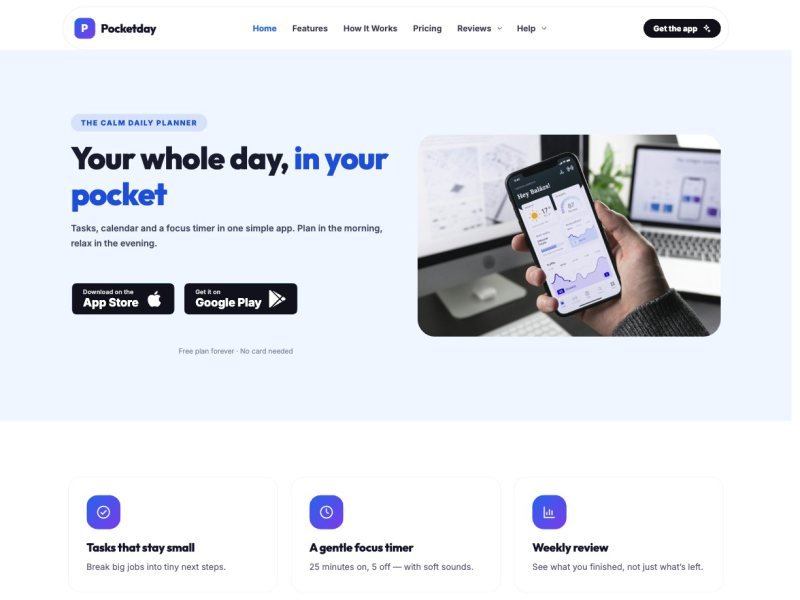 Pocketday — App Landing demo