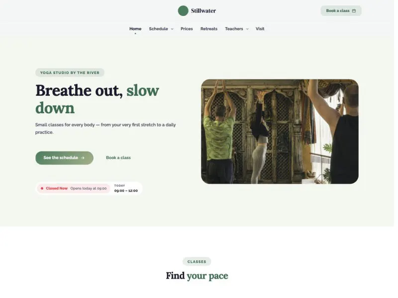 Stillwater — Yoga Studio demo website