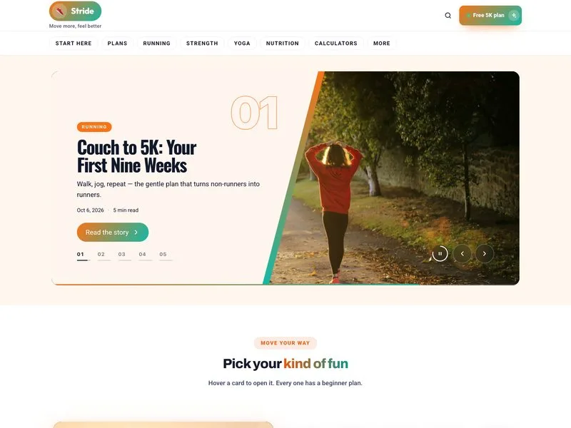 Stride — Fitness & Wellness Magazine demo website