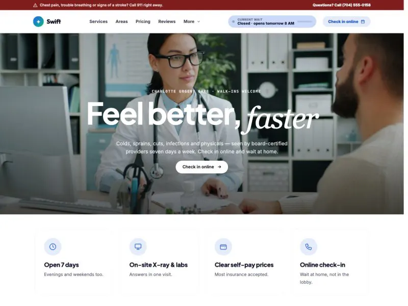 Swift Urgent Care —  demo website