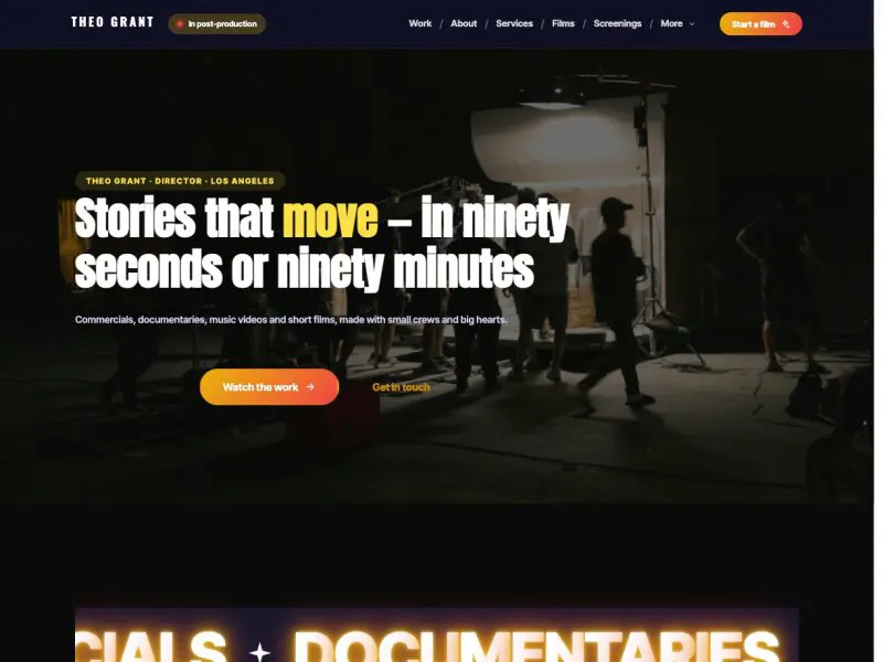 Theo Grant — Filmmaker Portfolio demo website