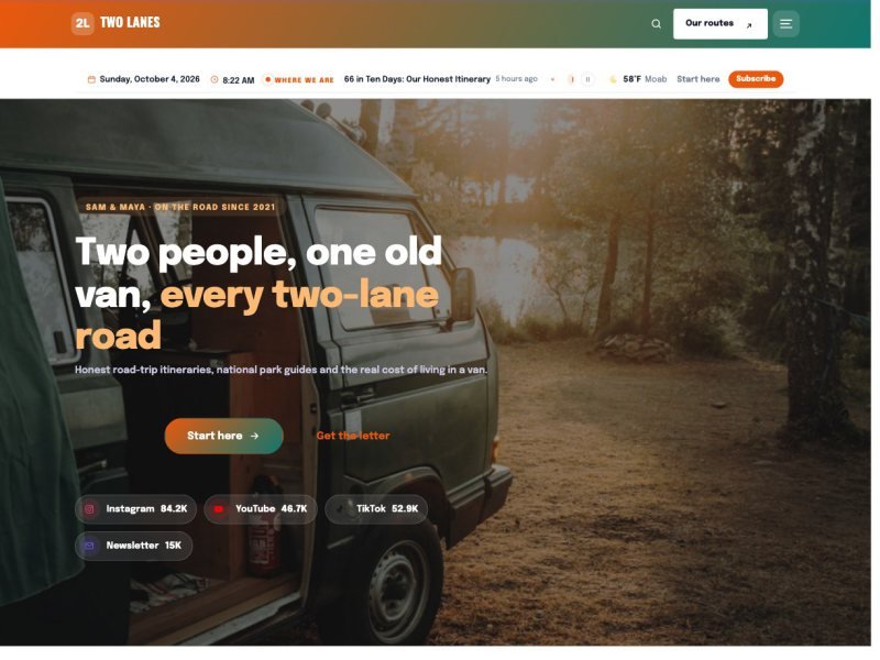 Two Lanes — Road Trip & Van Life Blog demo