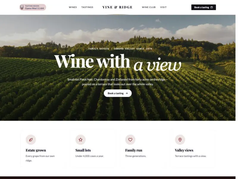 Vine & Ridge Winery —  demo website